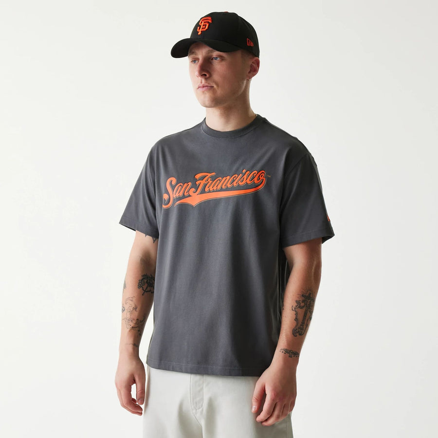 The Male model is wearing San Francisco Giants MLB Navajo Pattern Dark Grey T-Shirt 1