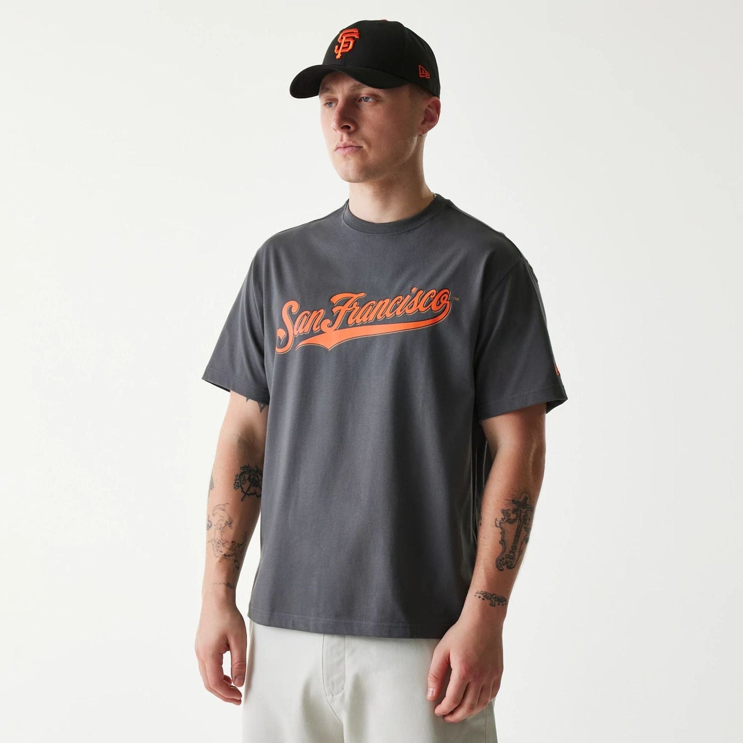 The Male model is wearing San Francisco Giants MLB Navajo Pattern Dark Grey T-Shirt 1