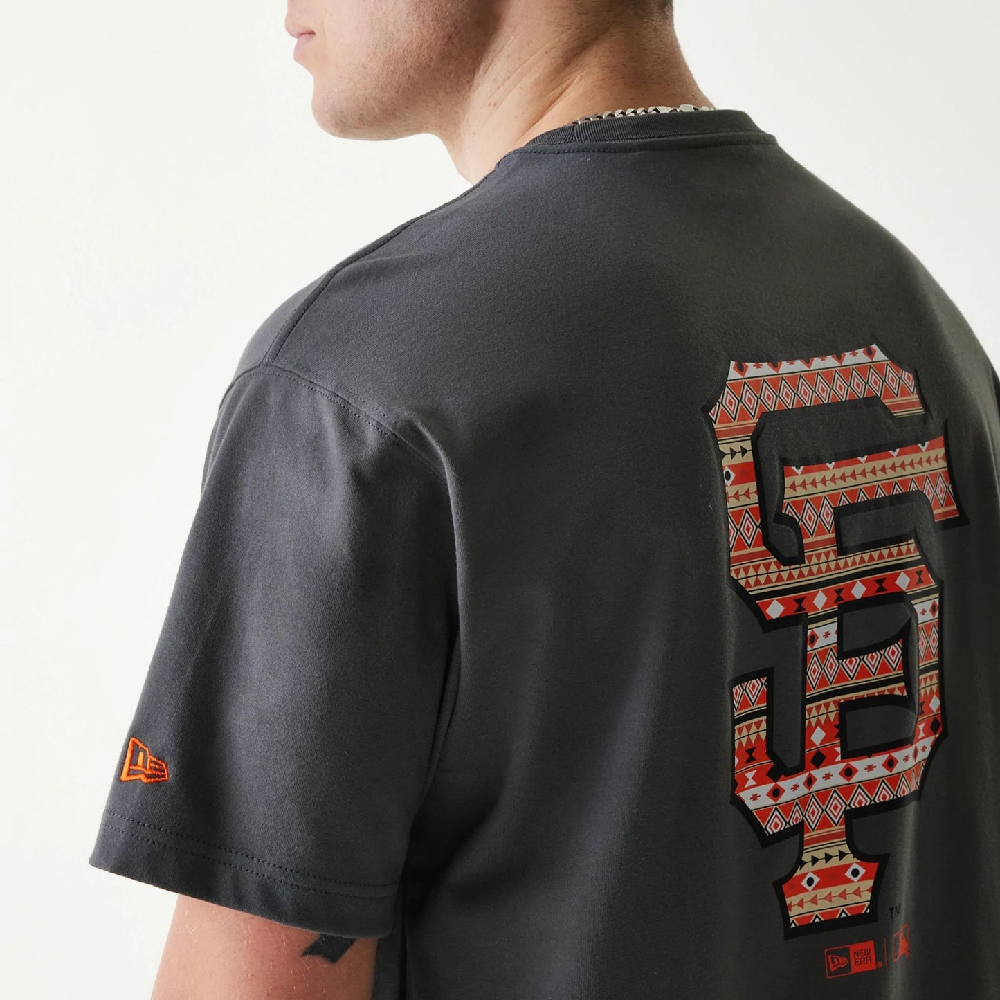 The Male model is wearing San Francisco Giants MLB Navajo Pattern Dark Grey T-Shirt 7
