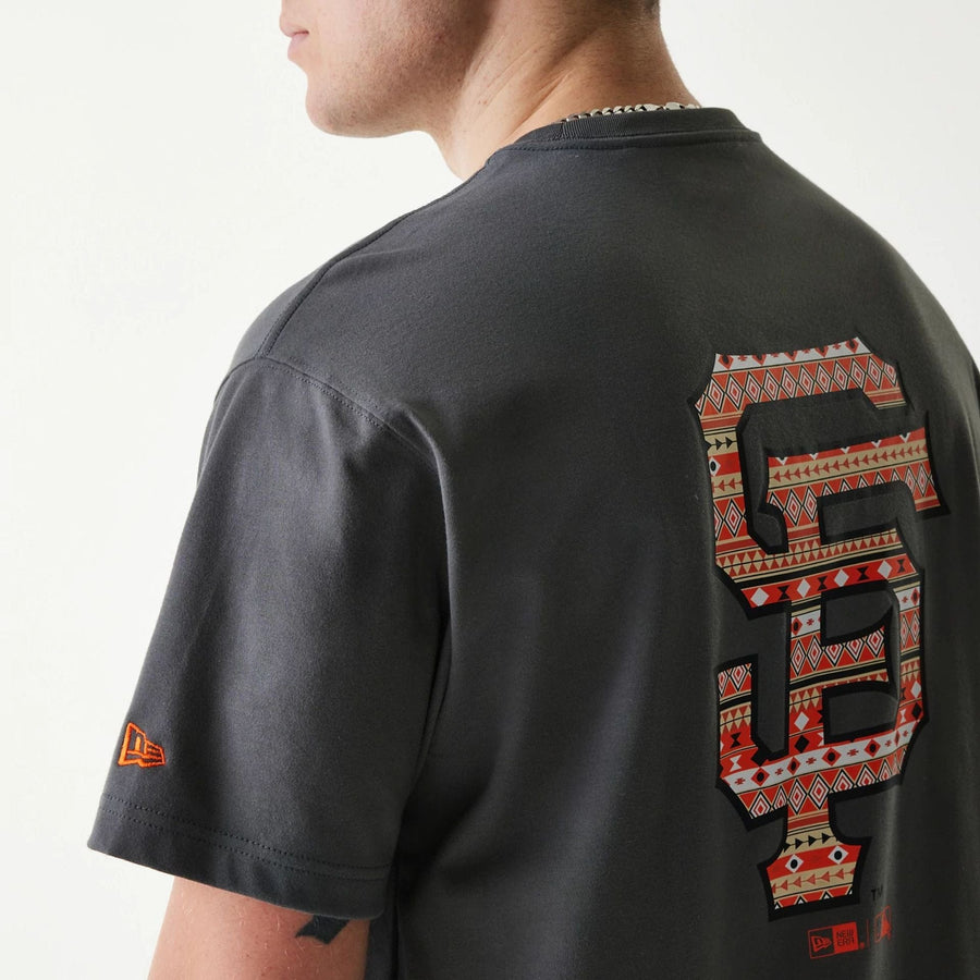 The Male model is wearing San Francisco Giants MLB Navajo Pattern Dark Grey T-Shirt 7