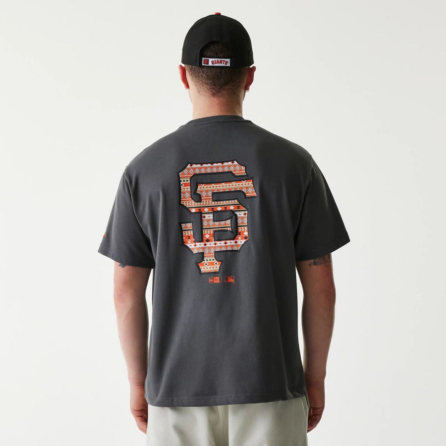 The Male model is wearing San Francisco Giants MLB Navajo Pattern Dark Grey T-Shirt 2