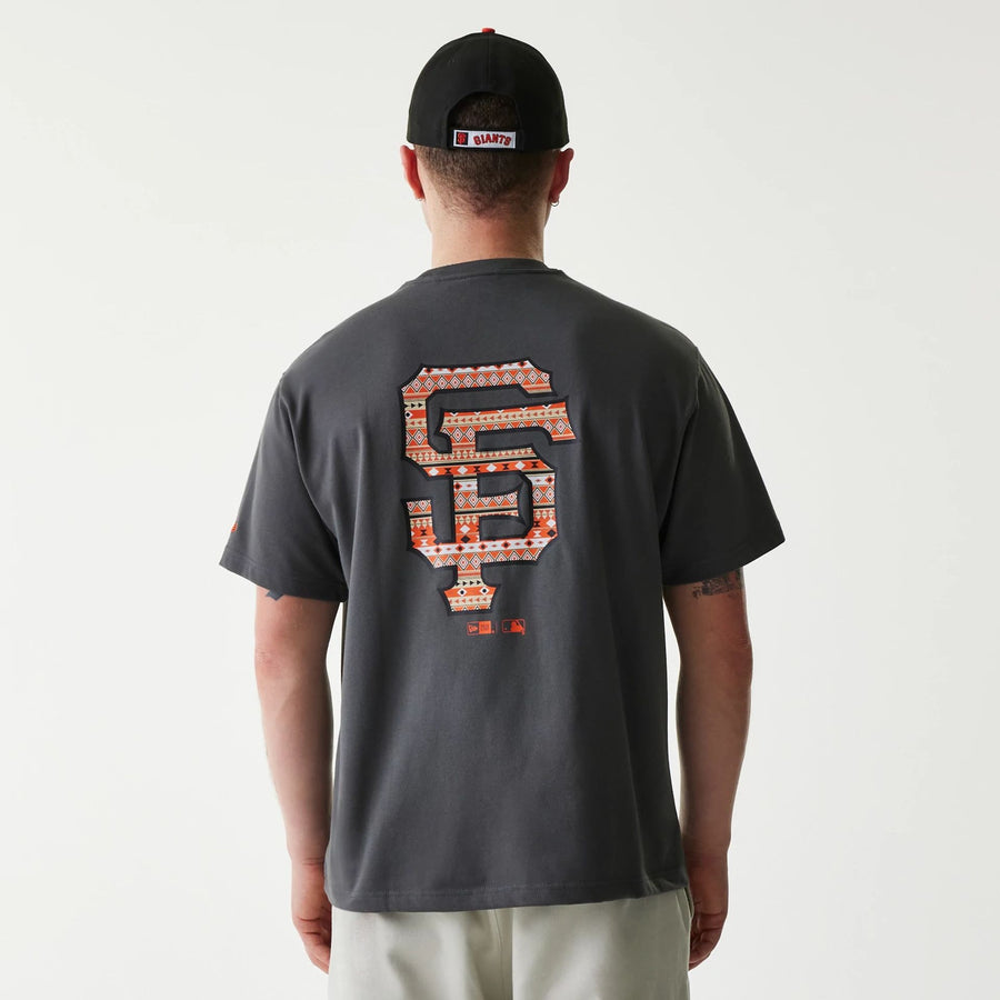 The Male model is wearing San Francisco Giants MLB Navajo Pattern Dark Grey T-Shirt 2