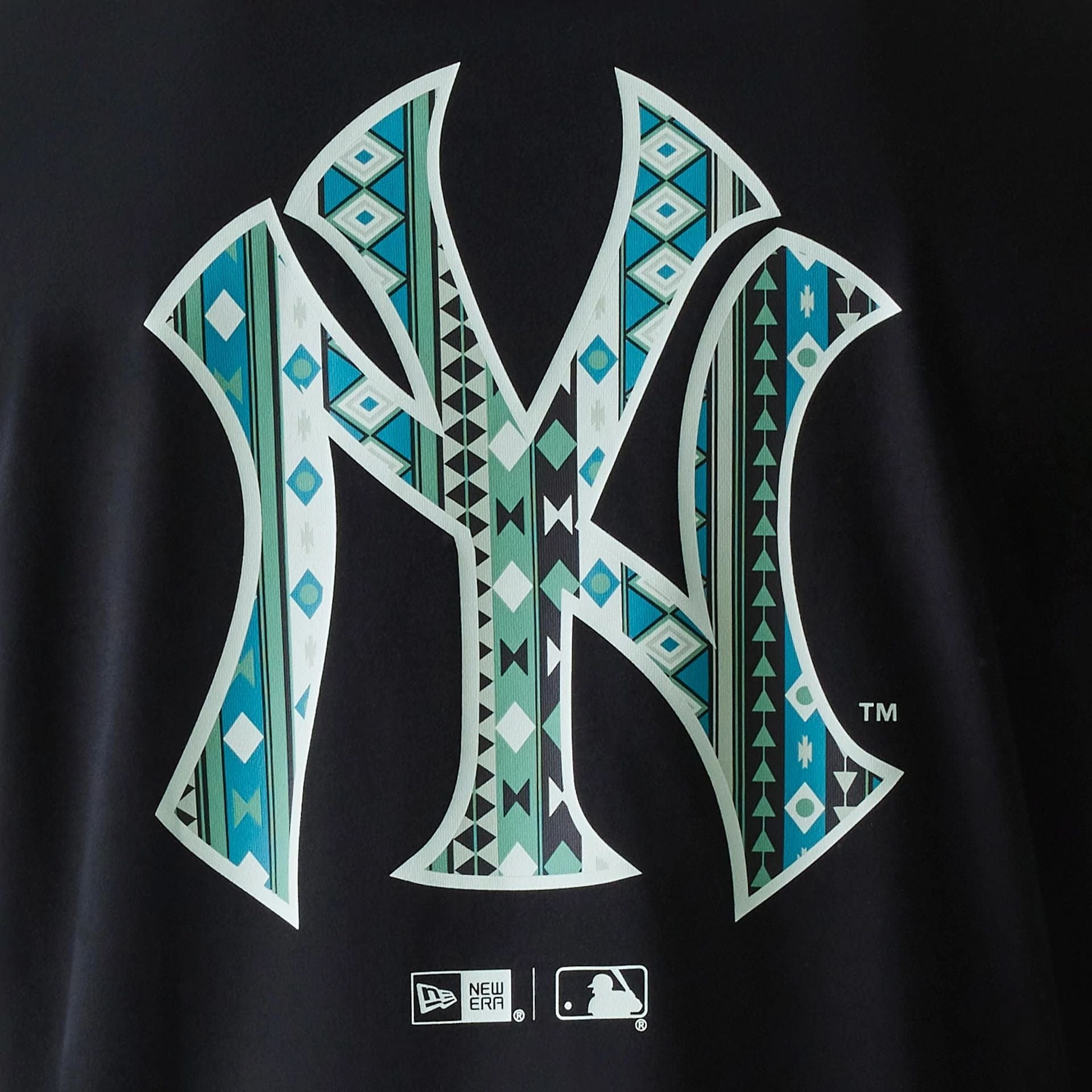 The Male model is wearing New York Yankees MLB Navajo Pattern Black T-Shirt 4