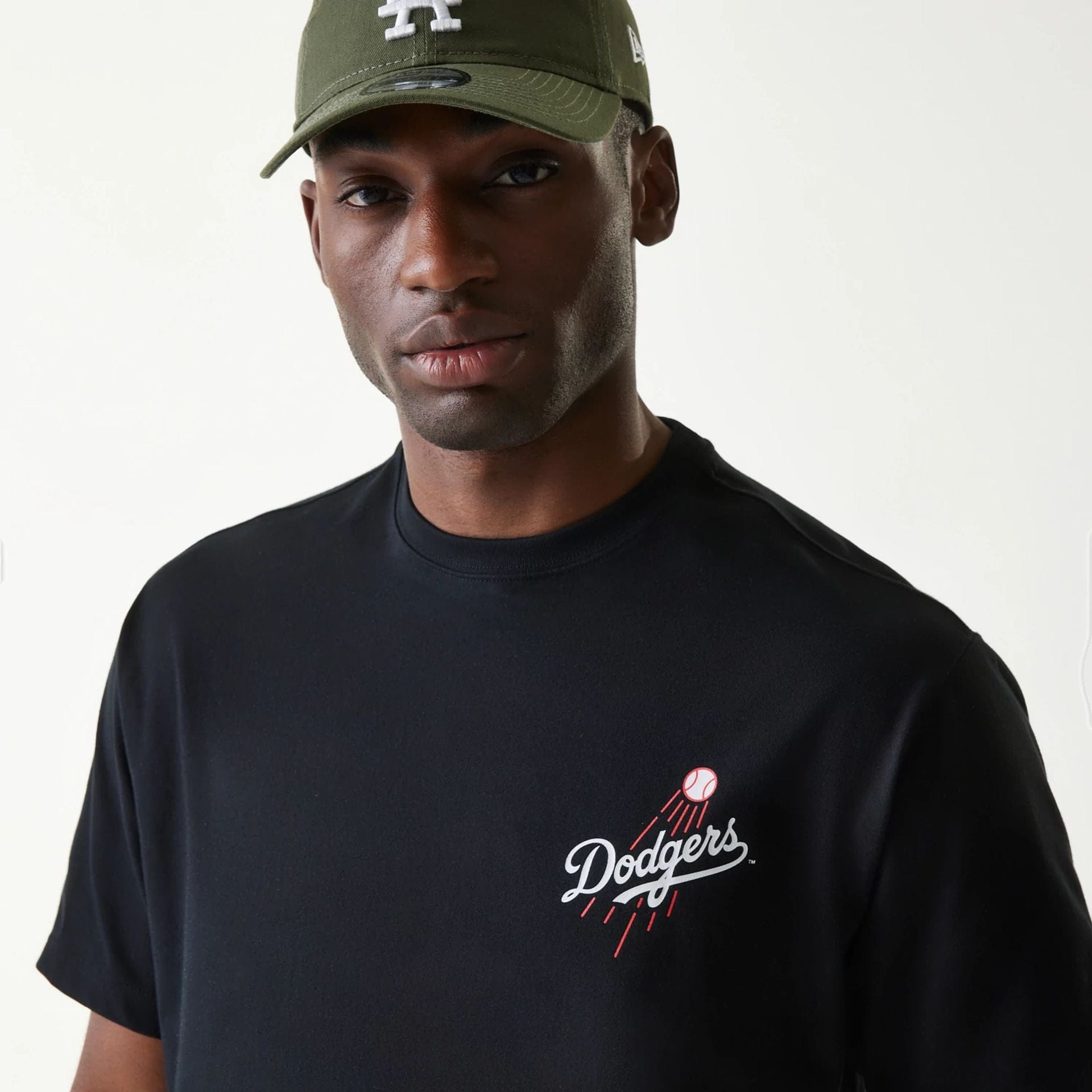 The Male model is wearing LA Dodgers MLB Cheering Food Black T-Shirt 5