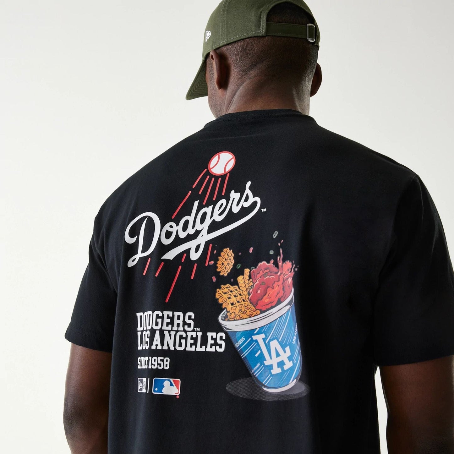The Male model is wearing LA Dodgers MLB Cheering Food Black T-Shirt 4