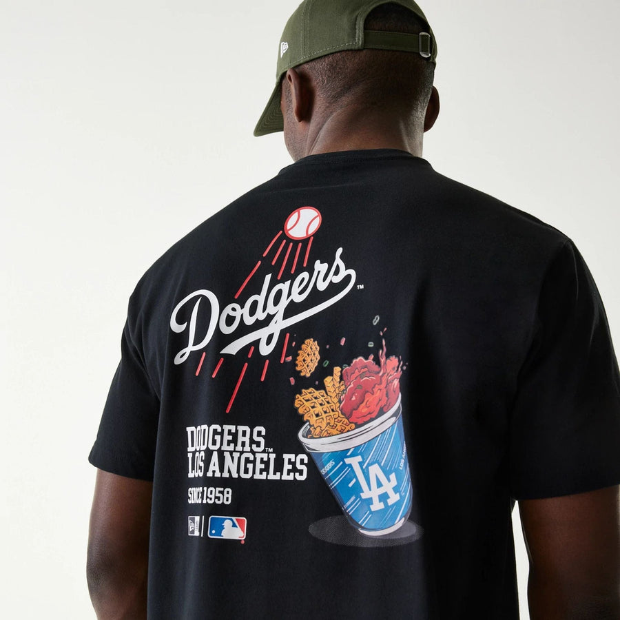 The Male model is wearing LA Dodgers MLB Cheering Food Black T-Shirt 4