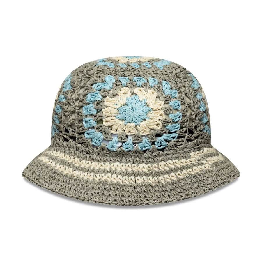 This is a New Era Japan Crochet Knit Paper Beige Explorer Bucket Hat 2
