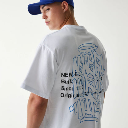 The Male model is wearing New Era Japan Tagging Logo White T-Shirt 4