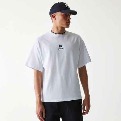 The Male model is wearing New York Yankees MLB Mini Embroidery White T-Shirt 1