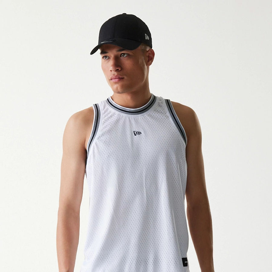 The Male model is wearing New Era Japan Mesh White Sleeveless T-Shirt 5