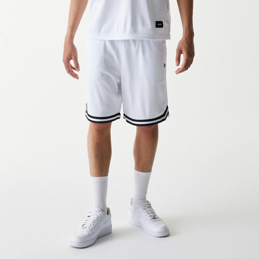 The Male model is wearing New Era Japan Mesh White Shorts 7