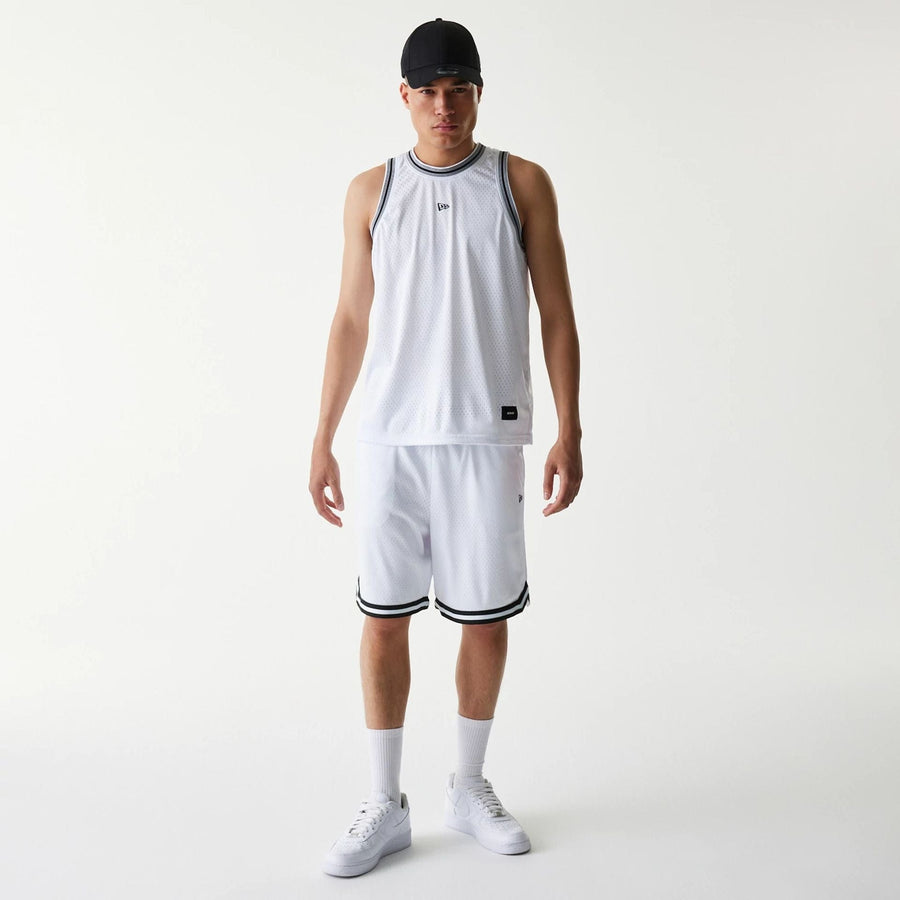The Male model is wearing New Era Japan Mesh White Shorts 6