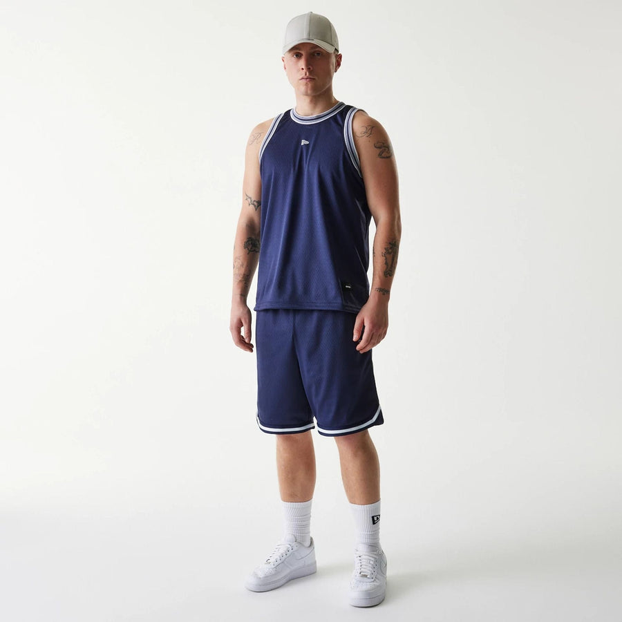 The Male model is wearing New Era Japan Mesh Navy Shorts 7