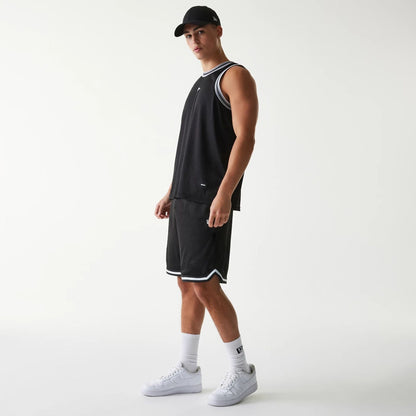 The Male model is wearing New Era Japan Mesh Black Shorts 6