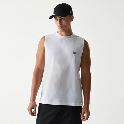 The Male model is wearing New Era Japan White Sleeveless T-Shirt 1
