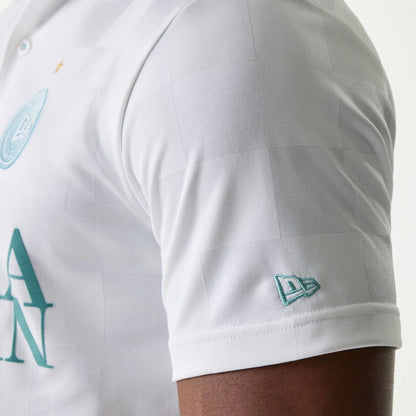 The Male model is wearing New Era Japan Grid White Polo T-Shirt 3