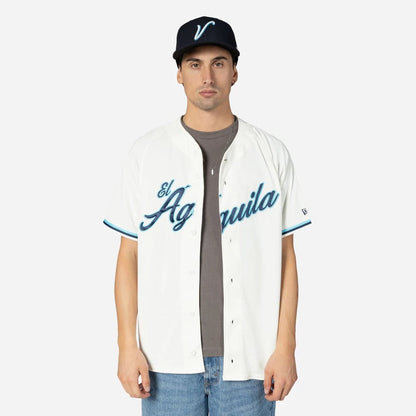 The Male model is wearing Veracruz Aguilas Mexico LMB On Field Cream On-Field Jersey 1
