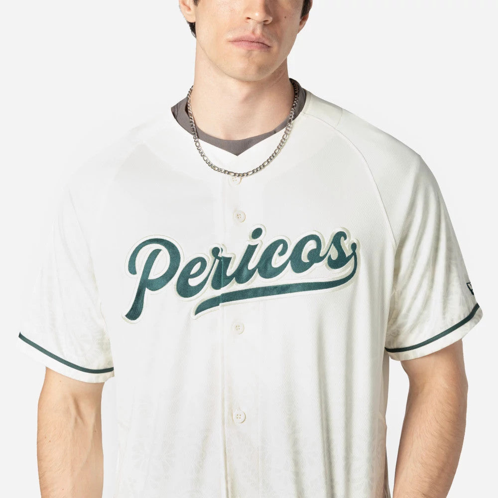 The Male model is wearing Puebla Pericos Mexico LMB On Field White On-Field Jersey 3