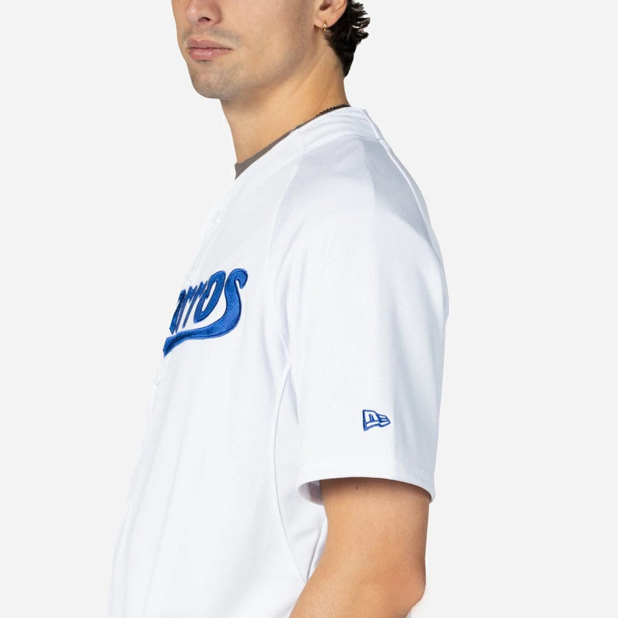 The Male model is wearing Charros De Jalisco Mexico LMB On Field White On-Field Jersey 5