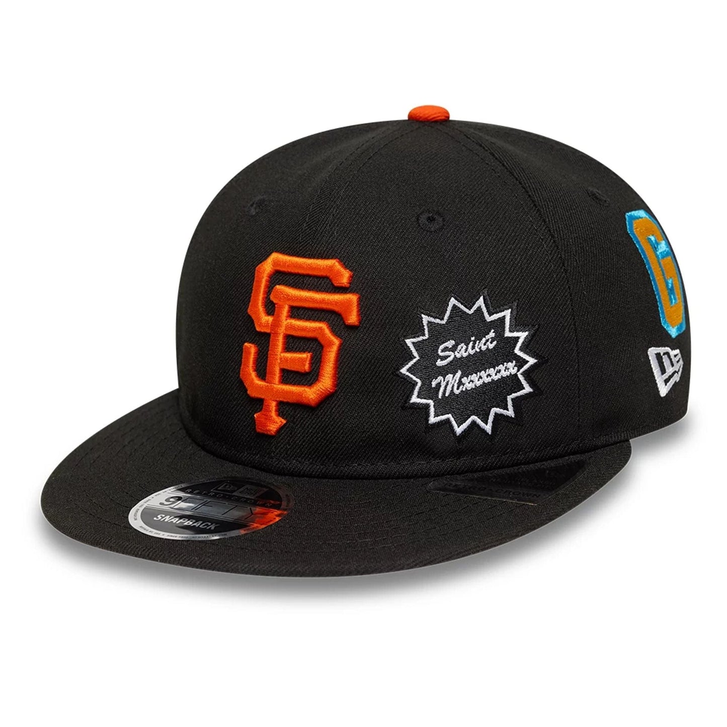 This is a San Francisco Giants MLB X Saint Mxxxxxx Black Retro Crown 9FIFTY Snapback Adjustable Cap 1