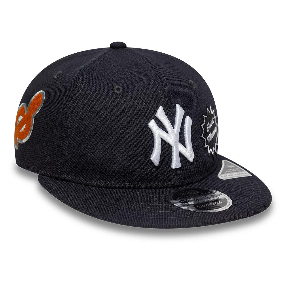 This is a New York Yankees MLB X Saint Mxxxxxx Navy Retro Crown 9FIFTY Snapback Adjustable Cap 3