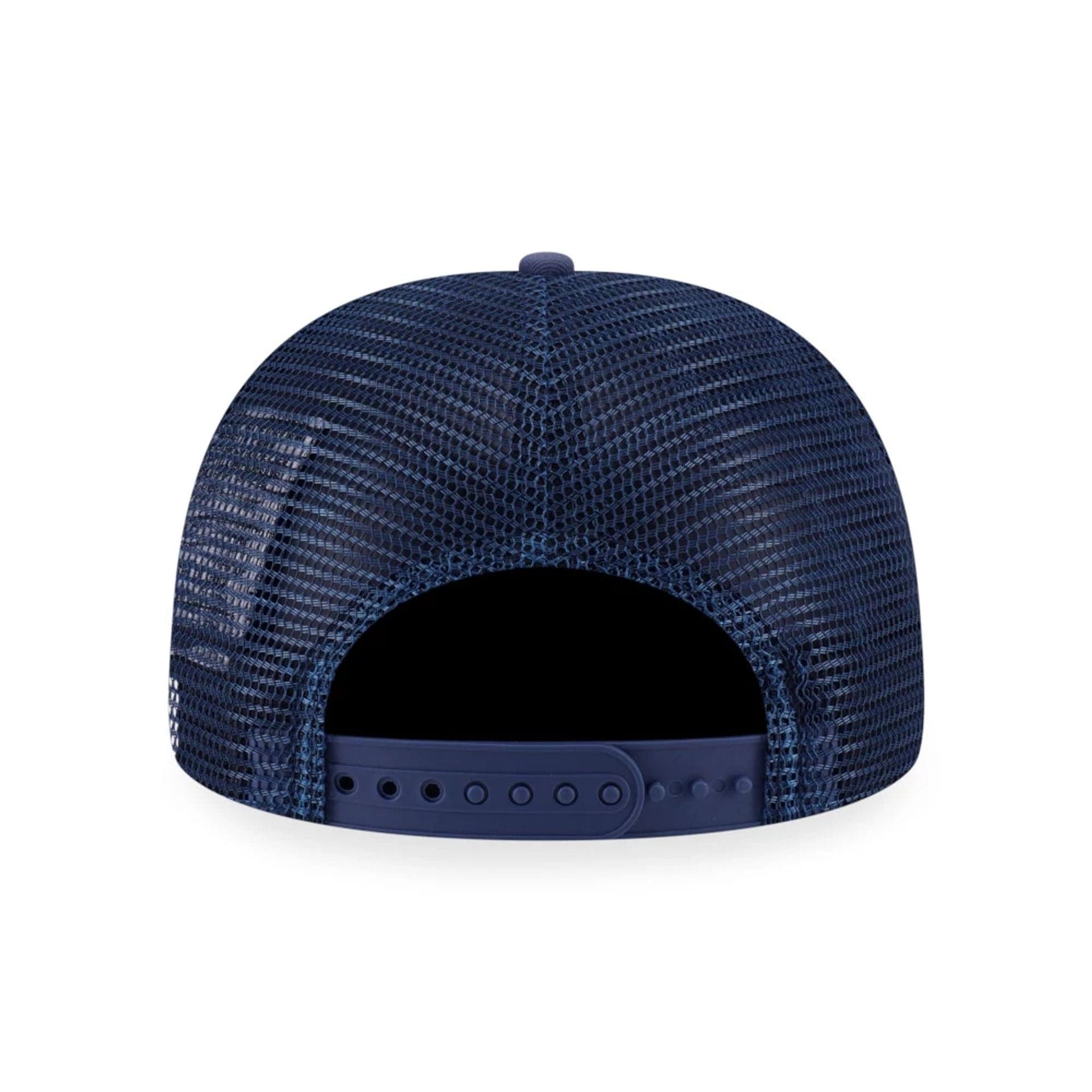 This is a New Era Basic Dark Blue 9FORTY A-Frame Trucker Adjustable Cap 3