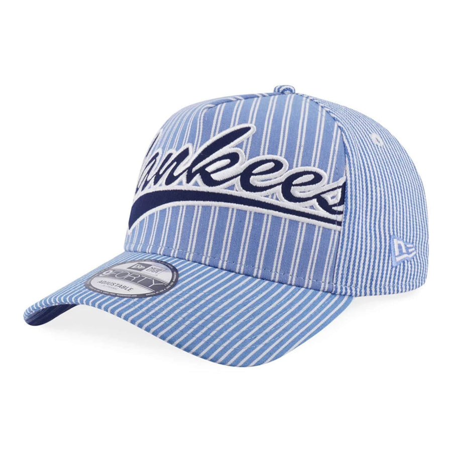 This is a New York Yankees MLB Patchwork Open Blue 9FORTY A-Frame Adjustable Cap 1