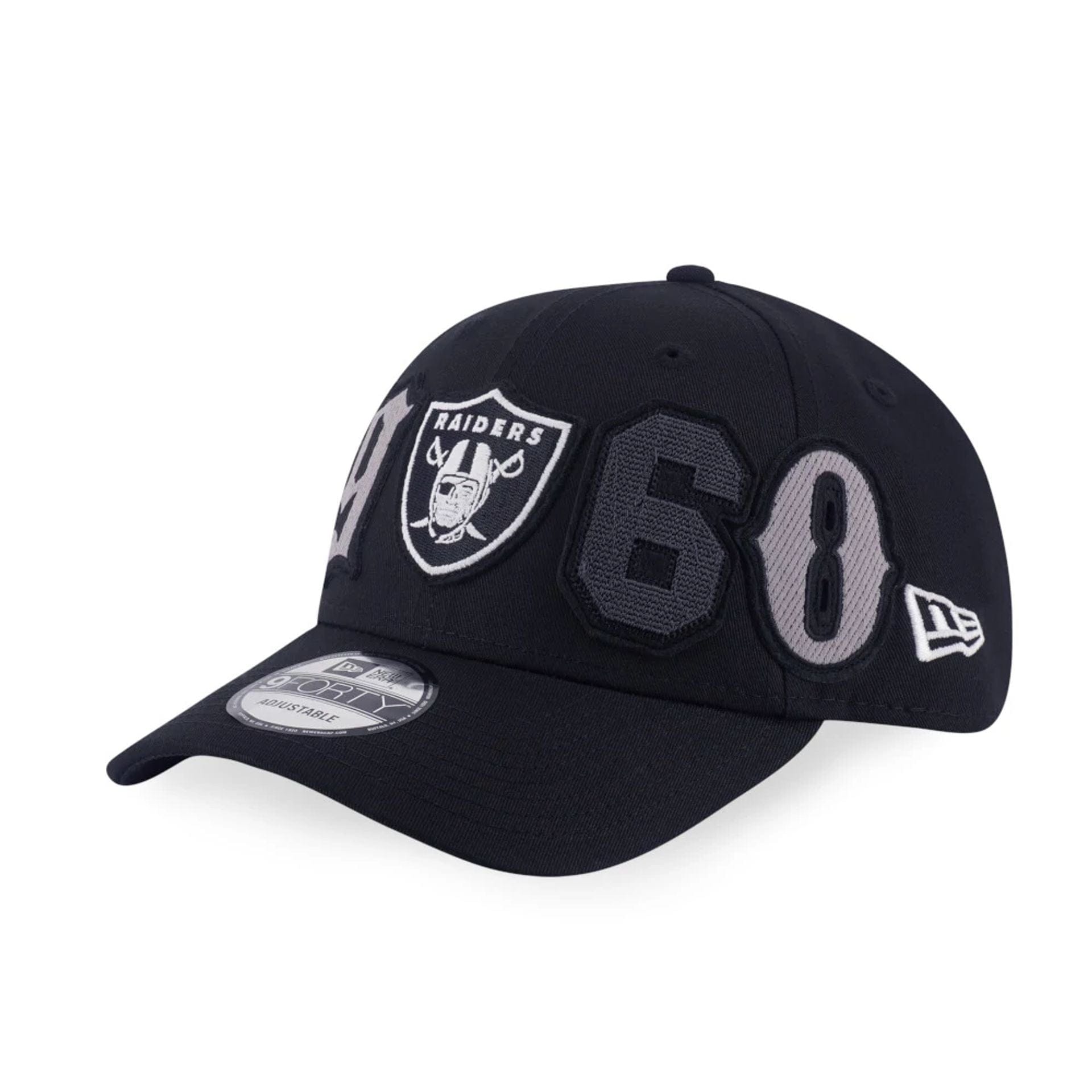 This is a Las Vegas Raiders NFL League Patch Black 9FORTY Adjustable Cap 1