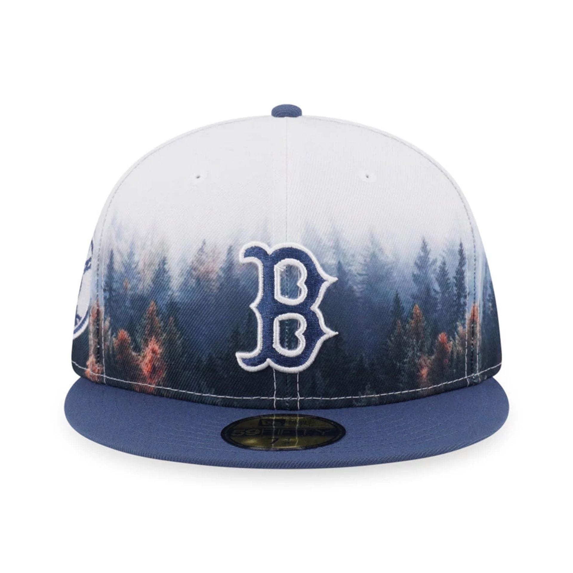Pictured is this MLB Forest Boston Red Sox 59FIFTY Fitted cap in dark blue. 2