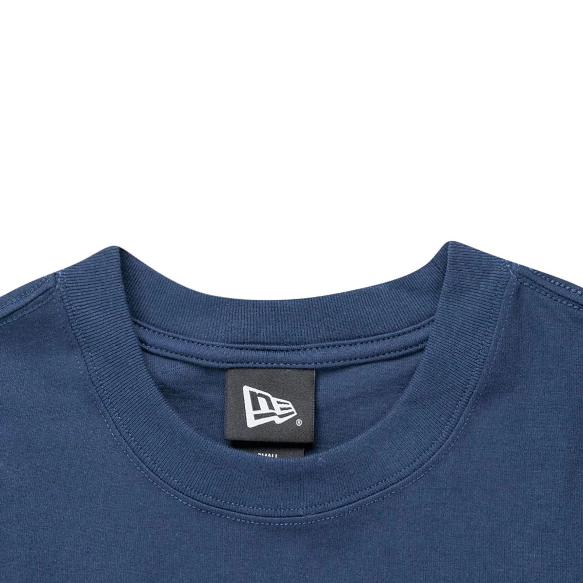 The Male model is wearing New York Yankees MLB Patchwork Blue T-Shirt 5