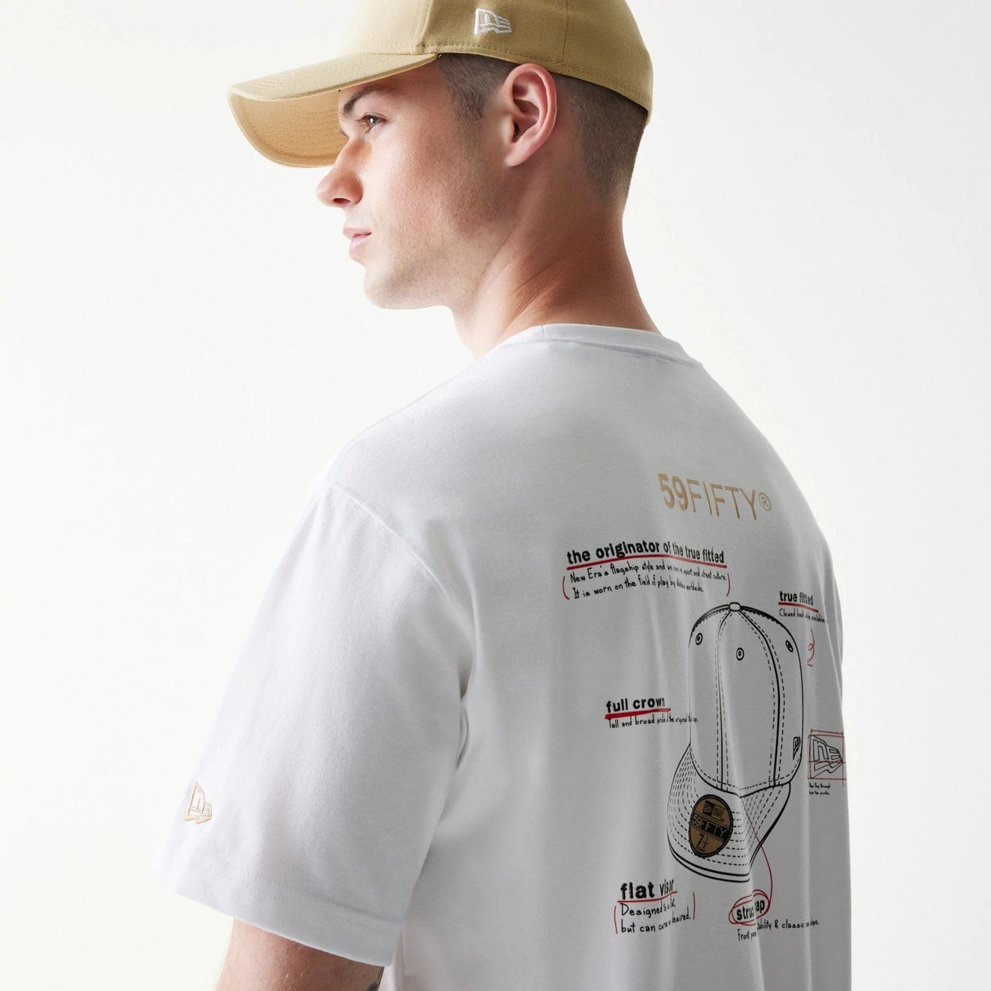 The Male model is wearing 59FIFTY Fitted Cap Description White T-Shirt 5