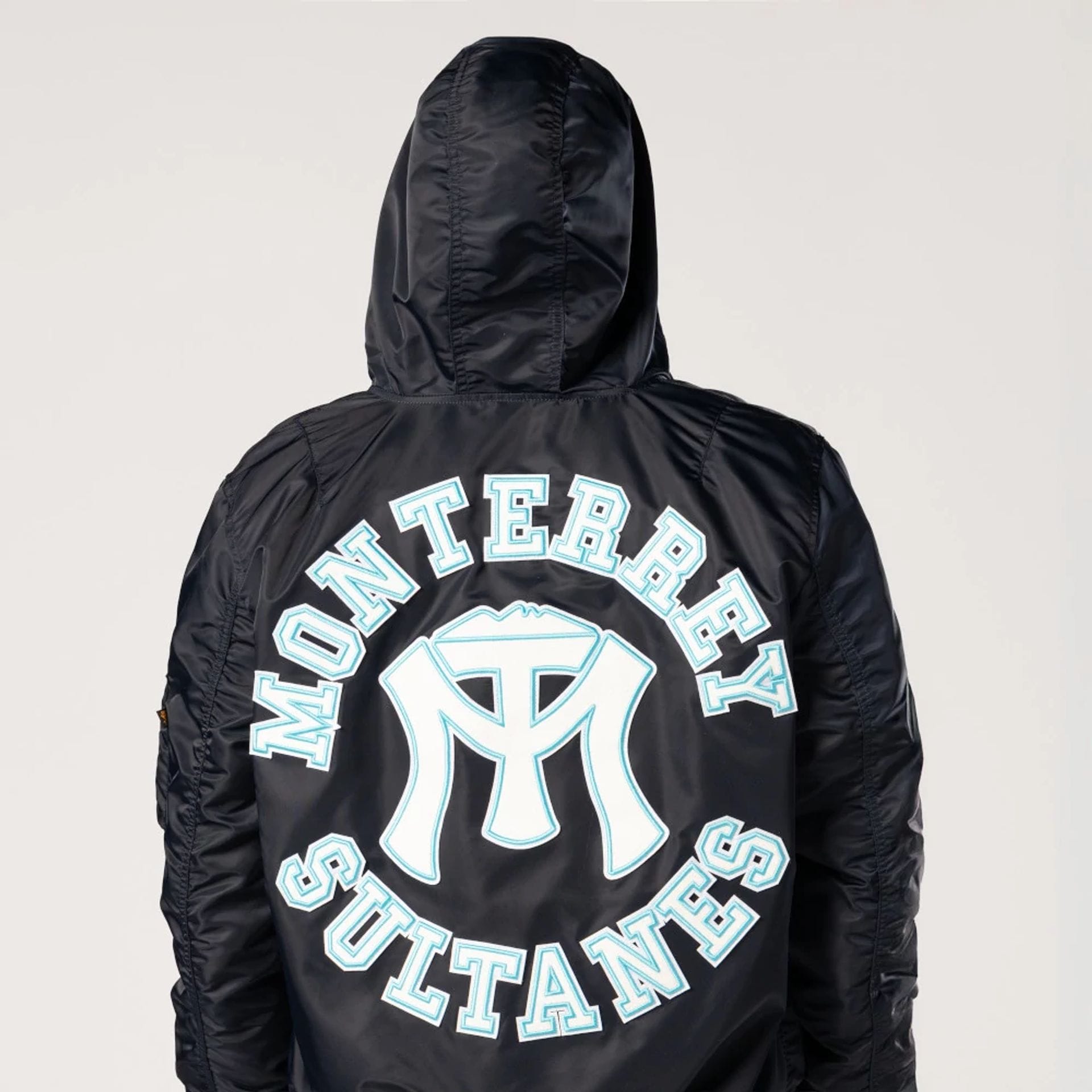 The Male model is wearing Sultanes De Monterrey LMB X Alpha Navy Jacket 6