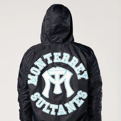 The Male model is wearing Sultanes De Monterrey LMB X Alpha Navy Jacket 6