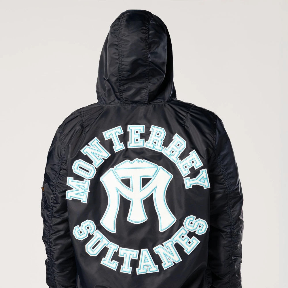 The Male model is wearing Sultanes De Monterrey LMB X Alpha Navy Jacket 6