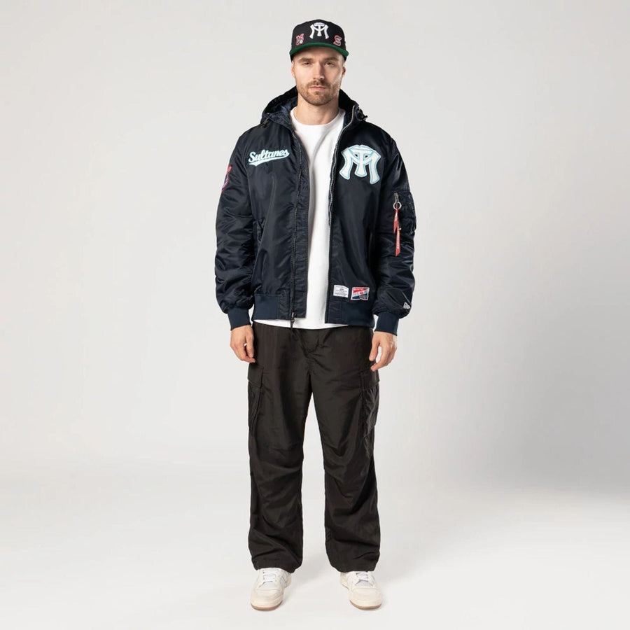 The Male model is wearing Sultanes De Monterrey LMB X Alpha Navy Jacket 7