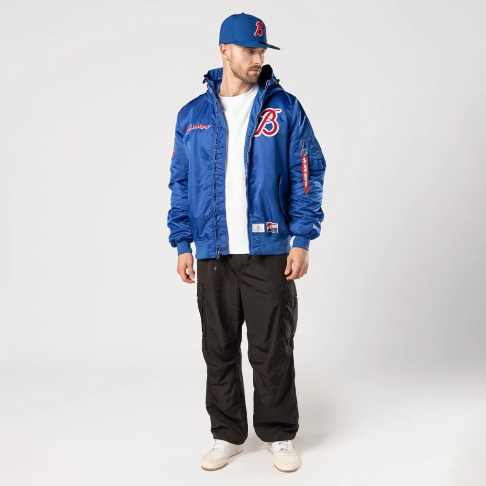 The Male model is wearing Leon Bravos LMB X Alpha Blue Jacket 7