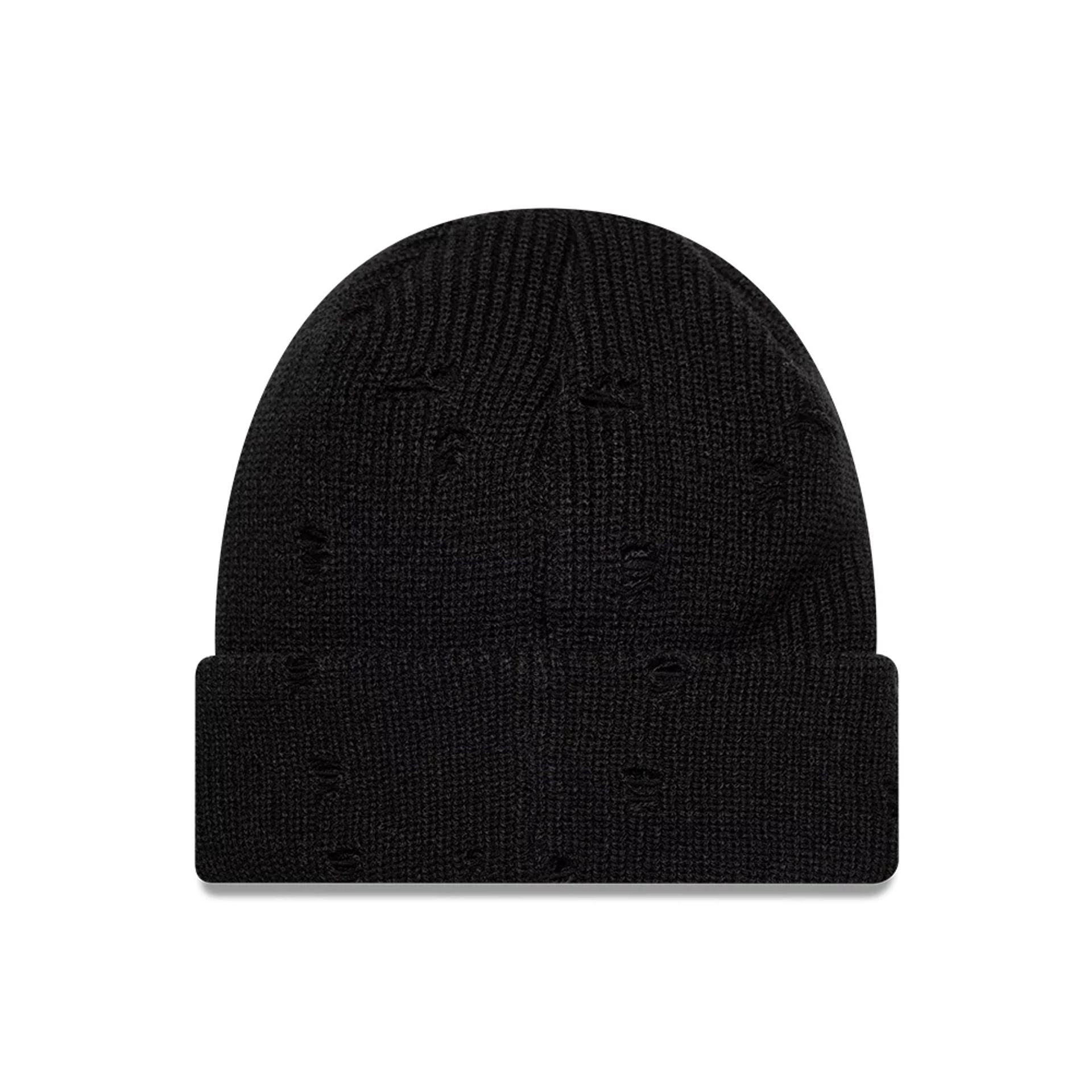 This is a New Era Distressed Black Cuff Knit Beanie Hat 2