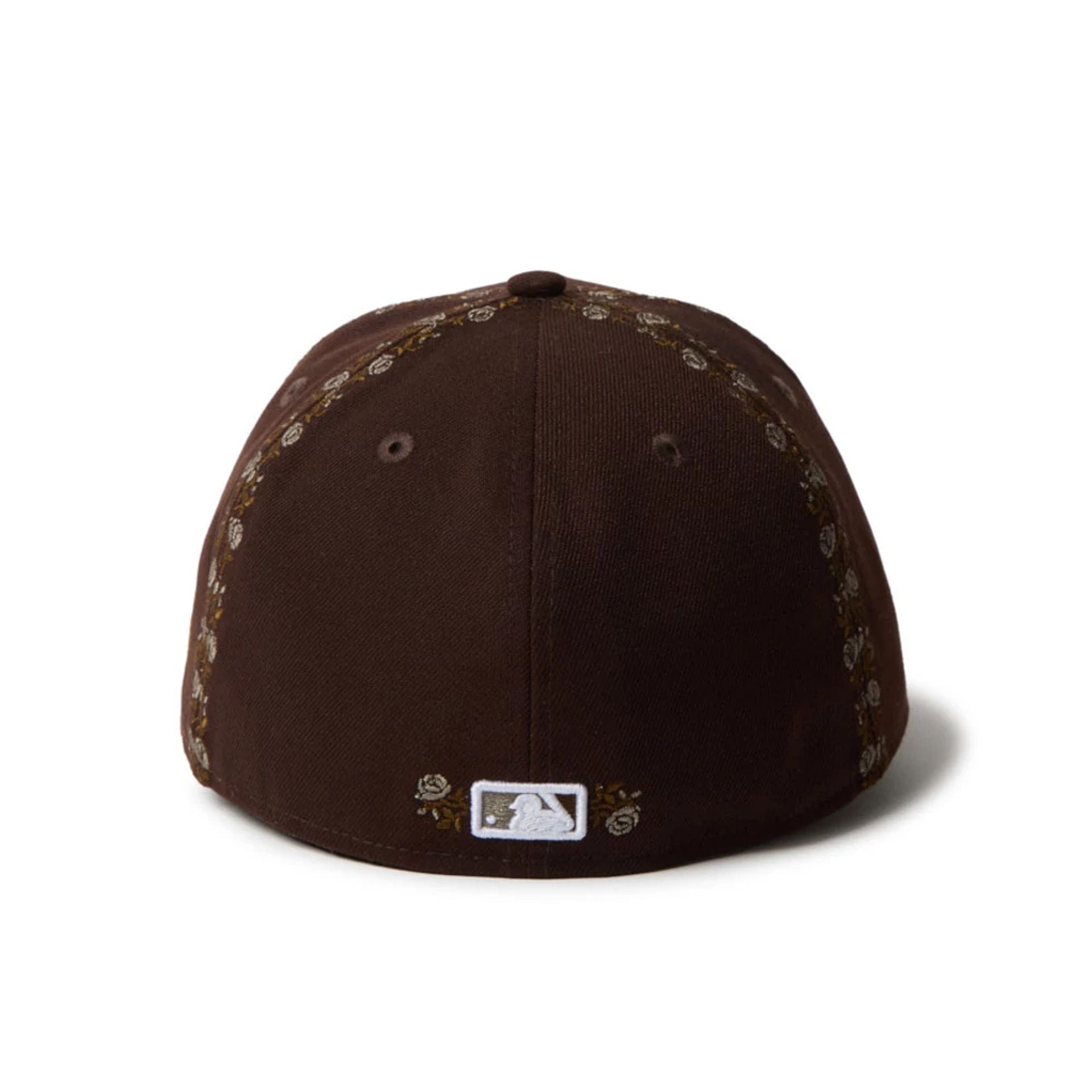 This is a San Diego Padres MLB Rose Emblem Dark Brown Low Profile 59FIFTY Fitted Cap 3