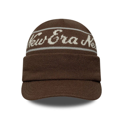 This is a New Era Dark Brown Visor Knit Beanie Hat 2