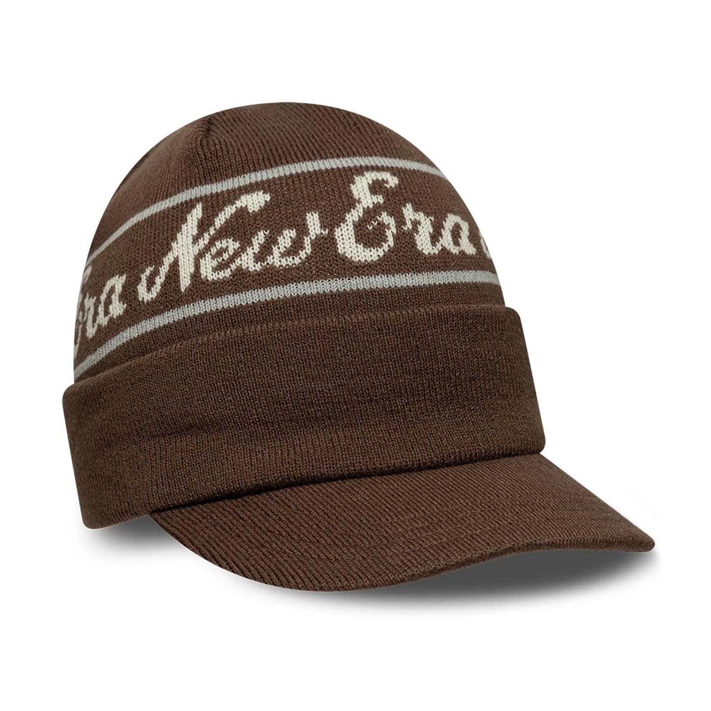 This is a New Era Dark Brown Visor Knit Beanie Hat 3