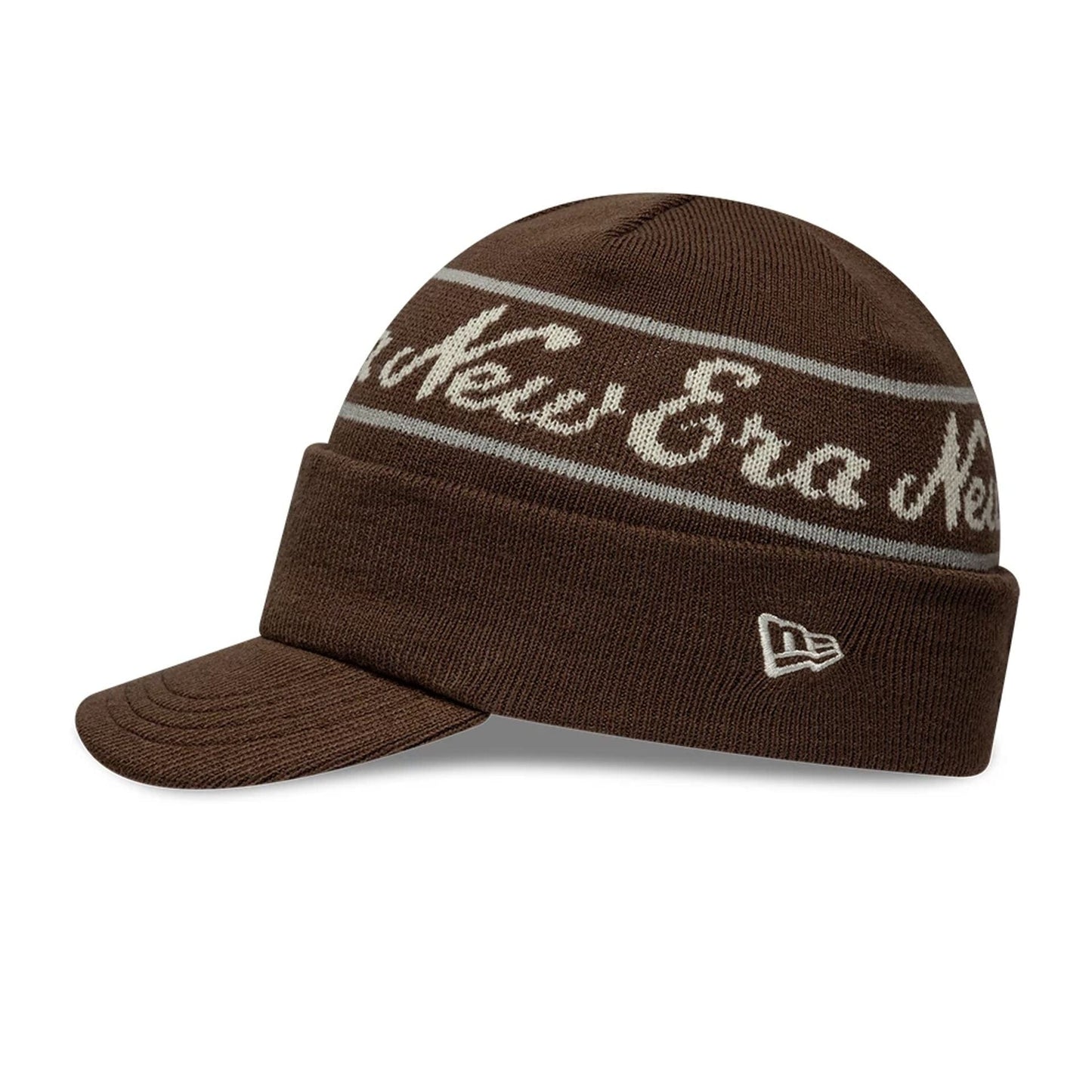 This is a New Era Dark Brown Visor Knit Beanie Hat 4