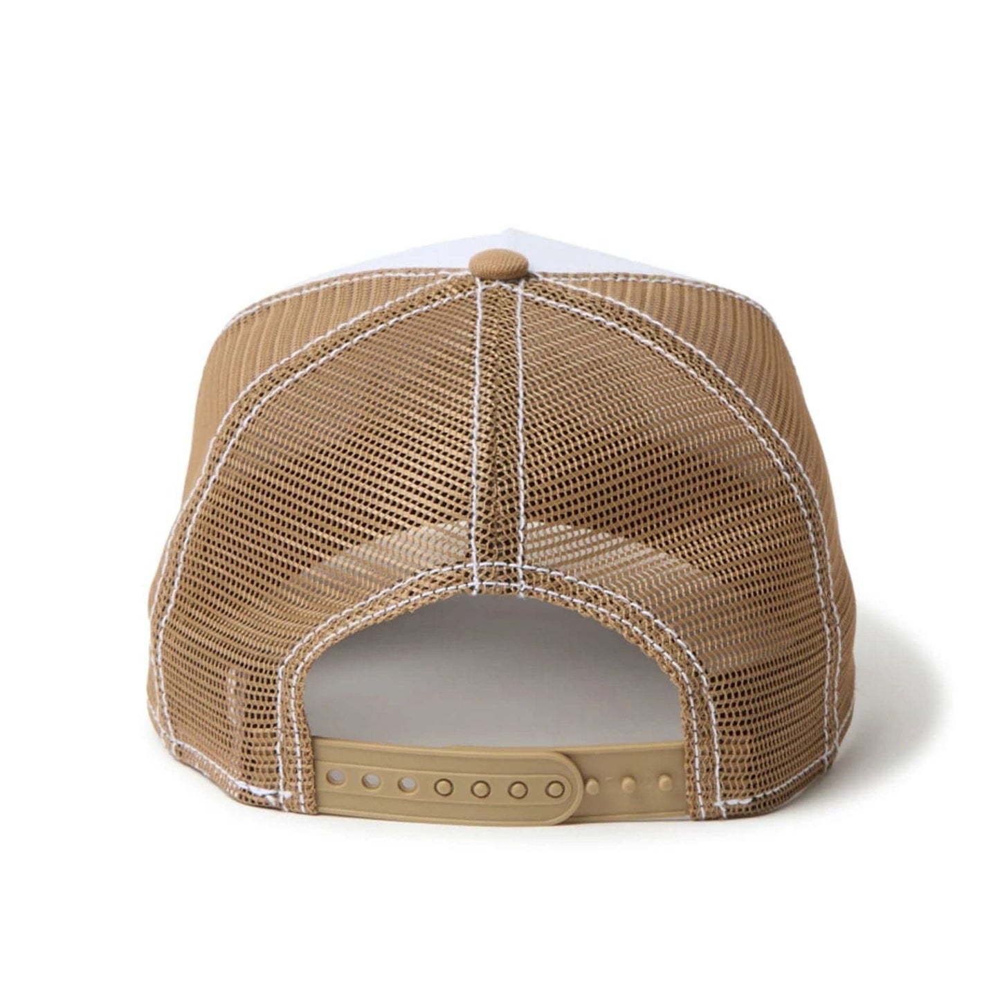 This is a New Era Archive Mix Logo Khaki 9FORTY A-Frame Trucker Adjustable Cap 3