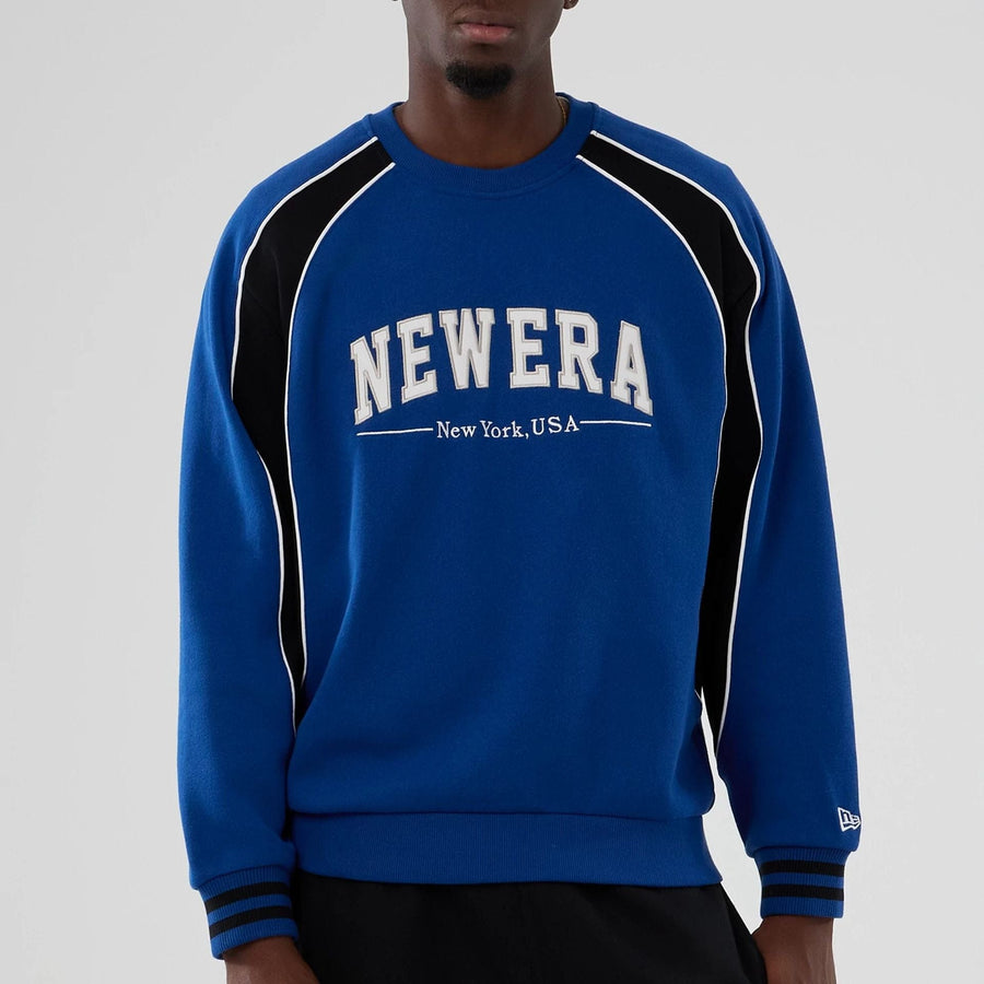 The Male model is wearing New Era Colour Block Navy Crew Neck Sweater 5