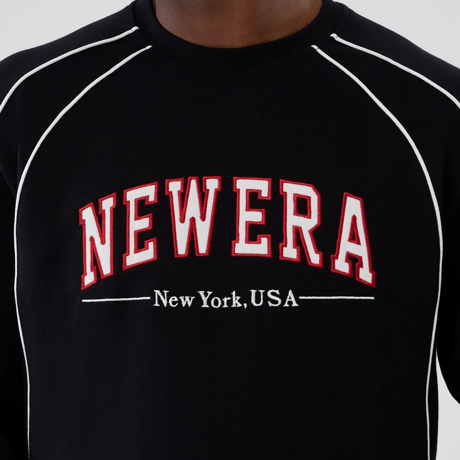 The Male model is wearing New Era Colour Block Black Crew Neck Sweater 3