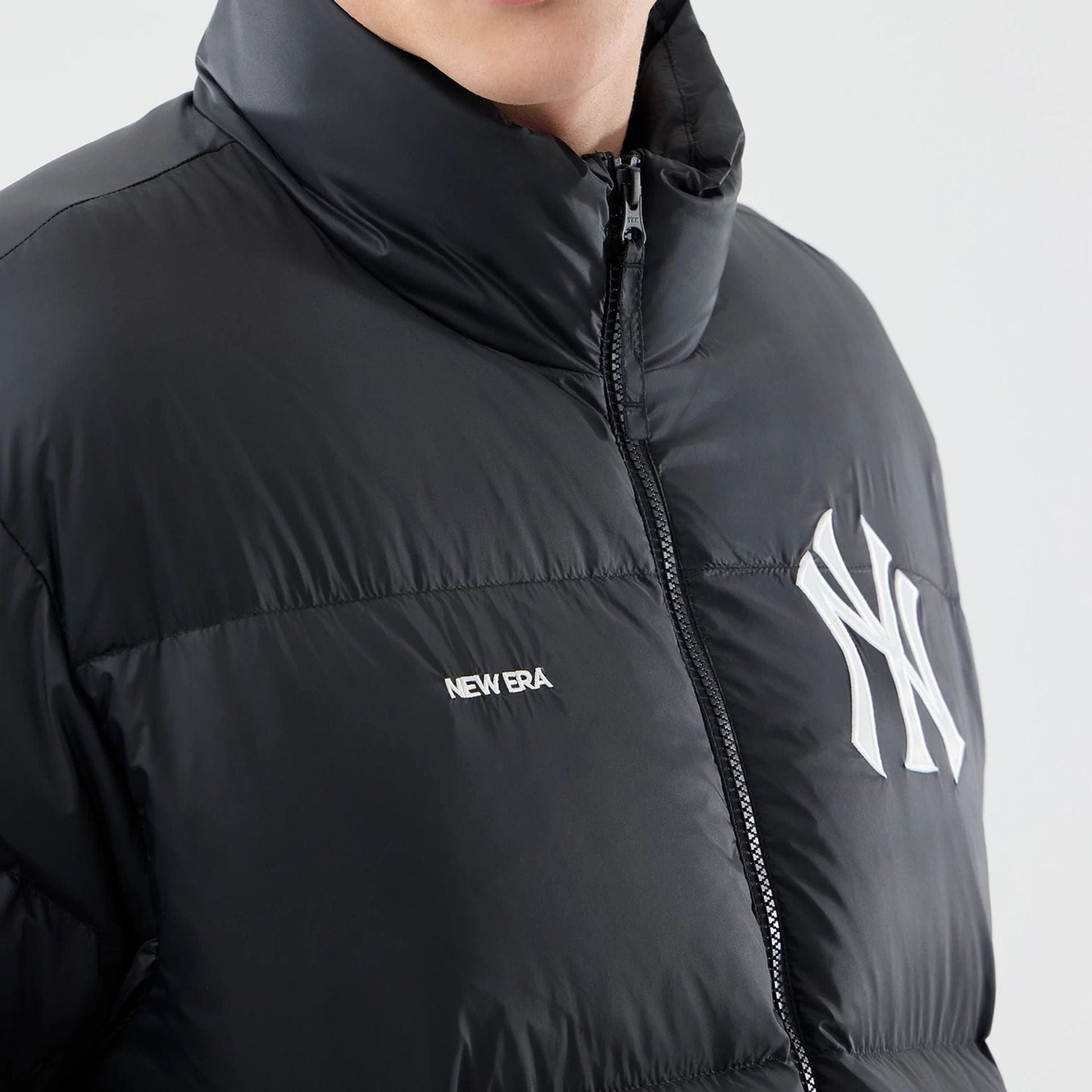 The Male model is wearing New York Yankees MLB Black Puffer Down Jacket  6