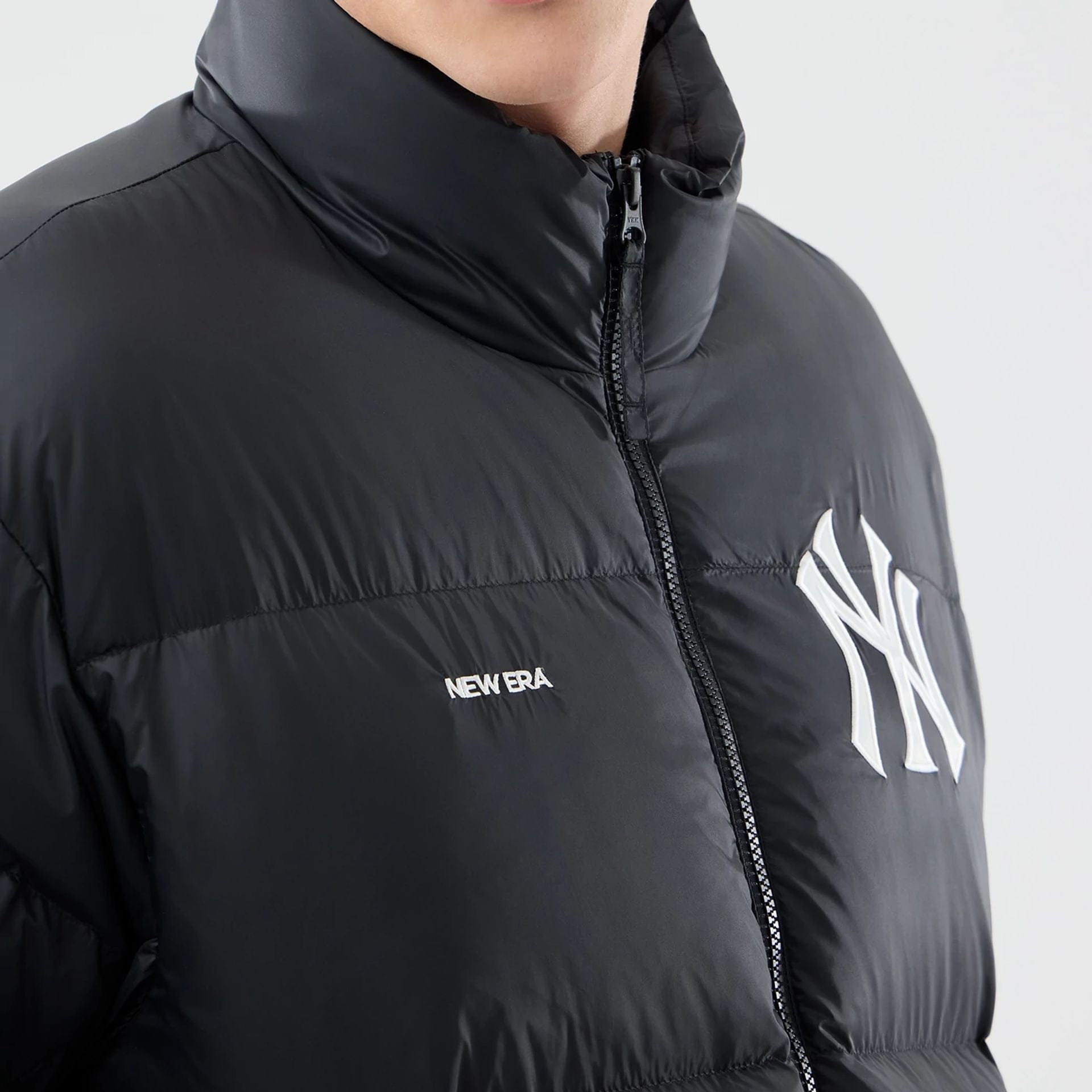 The Male model is wearing New York Yankees MLB Black Puffer Down Jacket  6