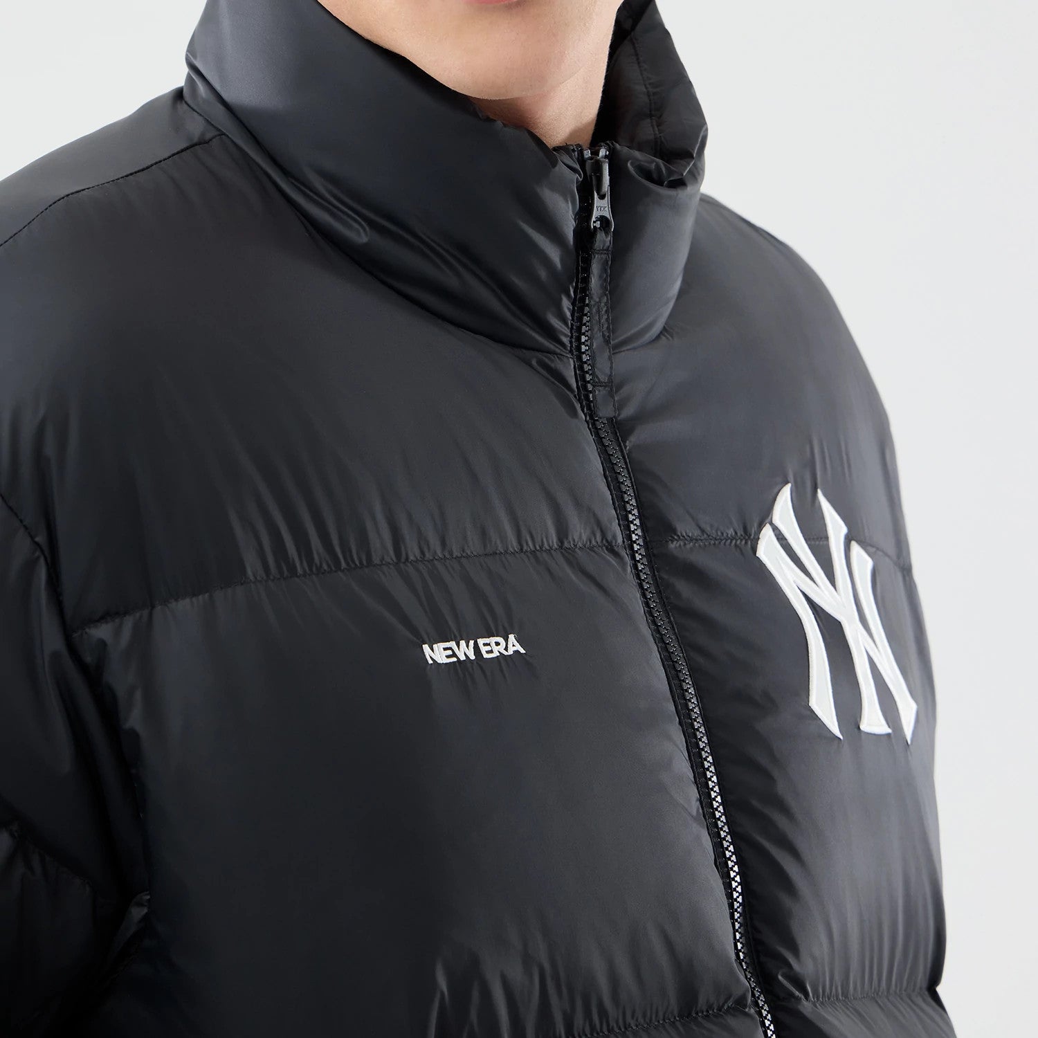 The Male model is wearing New York Yankees MLB Black Puffer Down Jacket 6