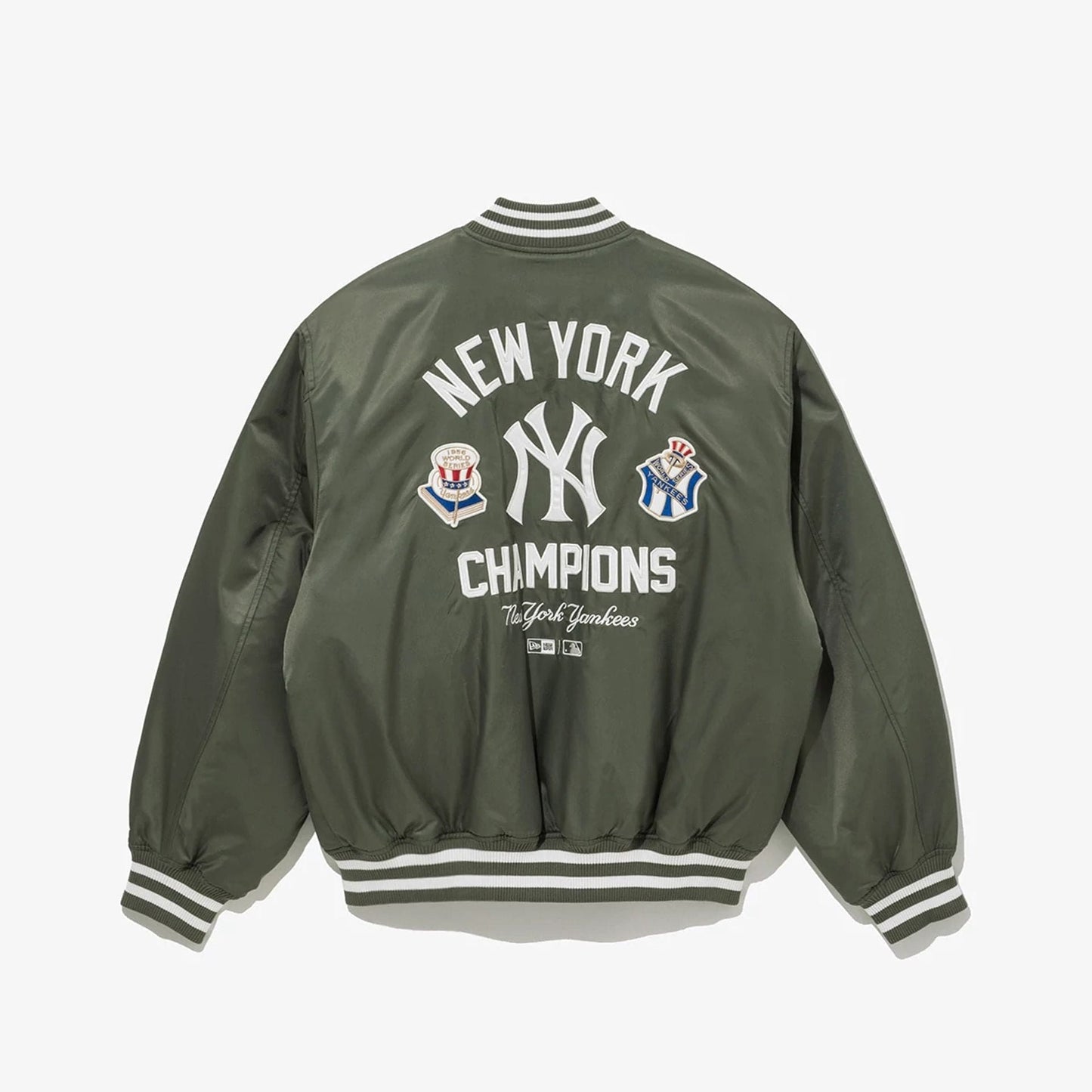 The Male model is wearing New York Yankees MLB Green Stadium Jacket  2