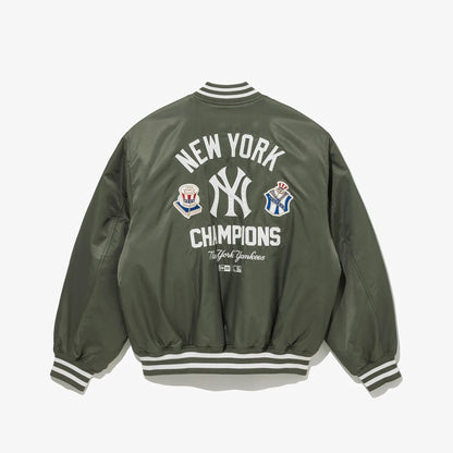 The Male model is wearing New York Yankees MLB Green Stadium Jacket  2
