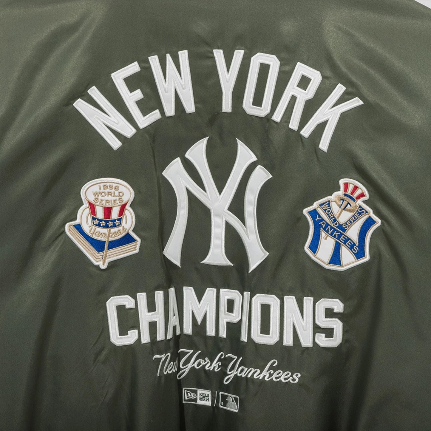 The Male model is wearing New York Yankees MLB Green Stadium Jacket  5